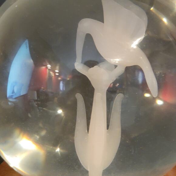 Etched Glass Hummingbird Globe 5.5" Clear Nature Scene on Wood Base - Picture 4 of 10